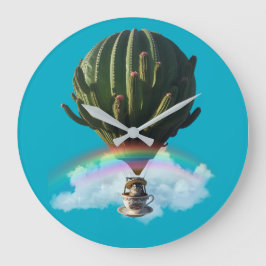 Surrealistische Cat Hete Luchtballon met Cactus &  Grote Klok