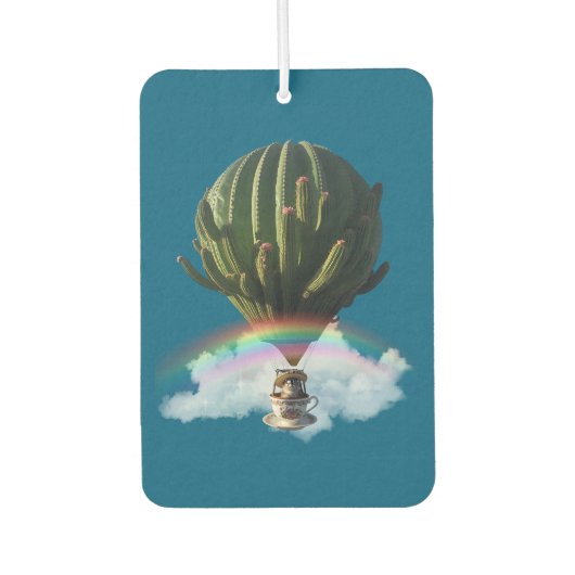 Surrealistische Cat Hete Luchtballon met Cactus &  Luchtverfrisser (Voorkant)