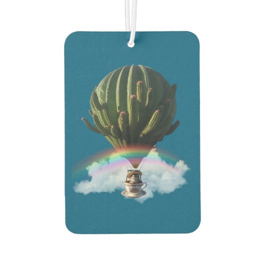 Surrealistische Cat Hete Luchtballon met Cactus &  Luchtverfrisser (Achterkant)