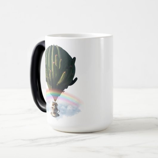 Surrealistische Cat Hete Luchtballon met Cactus &  Magische Mok (Voorkant links)