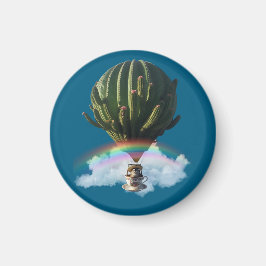 Surrealistische Cat Hete Luchtballon met Cactus &  Magneet