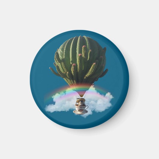 Surrealistische Cat Hete Luchtballon met Cactus & Magneet (Voorkant)