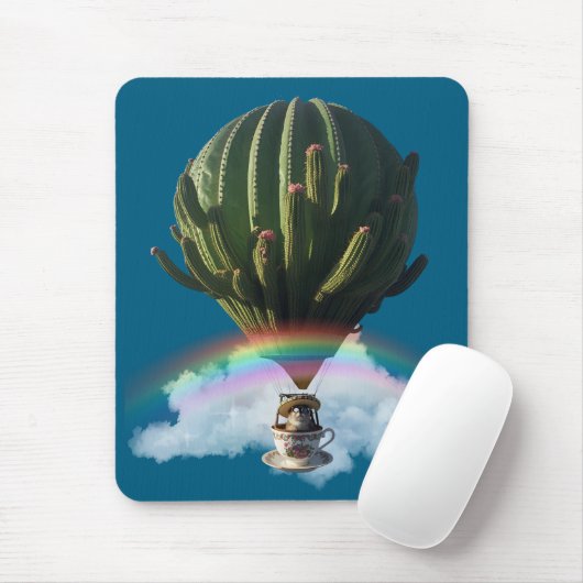 Surrealistische Cat Hete Luchtballon met Cactus &  Muismat (Met muis)