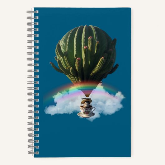 Surrealistische Cat Hete Luchtballon met Cactus &  Notitieboek (Voorkant)