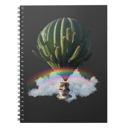 Surrealistische Cat Hete Luchtballon met Cactus &  Notitieboek (Voorkant)