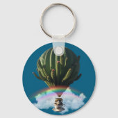 Surrealistische Cat Hete Luchtballon met Cactus &  Sleutelhanger (Achterkant)