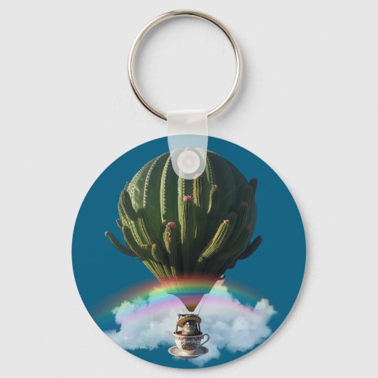 Surrealistische Cat Hete Luchtballon met Cactus &  Sleutelhanger (Achterkant)