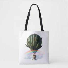 Surrealistische Cat Hete Luchtballon met Cactus &  Tote Bag
