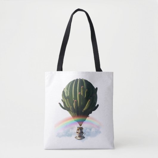 Surrealistische Cat Hete Luchtballon met Cactus & Tote Bag (Voorkant)