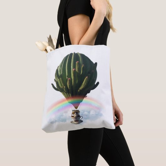 Surrealistische Cat Hete Luchtballon met Cactus &  Tote Bag (Dichtbij)
