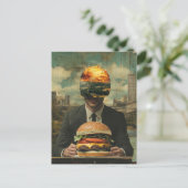 Surrealistische Cheeseburger Persoon in de Stad Co Briefkaart (Staand voorkant)