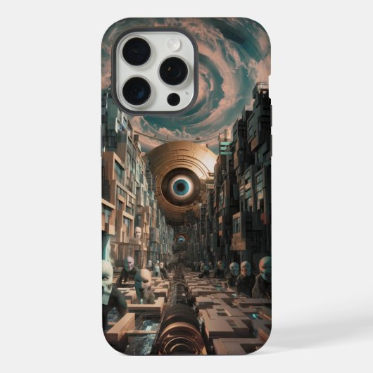 Surrealistische Cyberpunk Stad iPhone Hoesje (Achterkant)