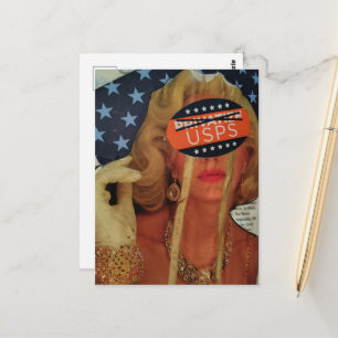 Surrealistische dame huilt gouden tranen collage briefkaart