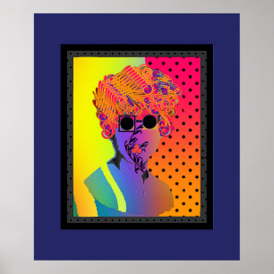 Surrealistische dame met zwarte bril regenboogstip poster