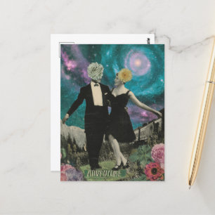 Surrealistische dansende bloem mensen avontuur col briefkaart