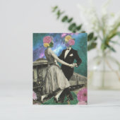 Surrealistische dansende bloemenmensen en een trei briefkaart (Staand voorkant)