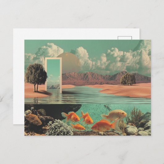Surrealistische deur in woestijn met onderwater briefkaart (Voorkant / Achterkant)