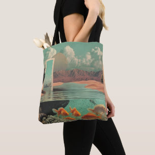 Surrealistische deur in woestijn met onderwater tote bag