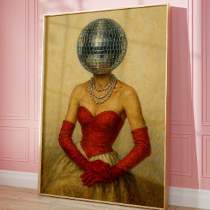 Surrealistische Disco Bal Dame Muurkunst Print V