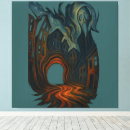 Surrealistische donkere stadslandschapskunst spook canvas afdruk