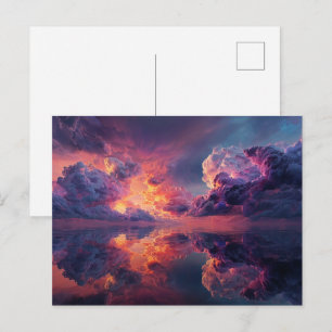 Surrealistische dramatische wolken met vurige zons briefkaart