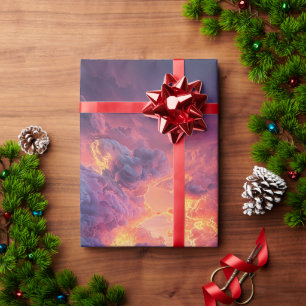 Surrealistische dramatische wolken met vurige zons cadeaupapier