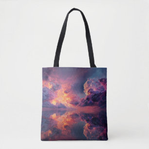 Surrealistische dramatische wolken met vurige zons tote bag