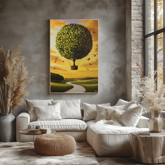 Surrealistische Dreamscape Tree ballon over sereen Poster