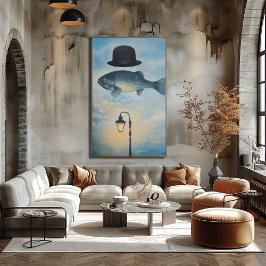 Surrealistische Dreamscape Vis met Bowler Pet Poster