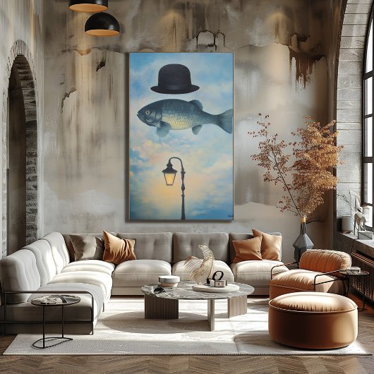 Surrealistische Dreamscape Vis met Bowler Pet Poster