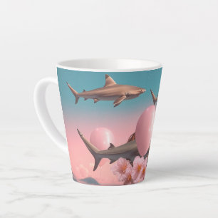 Surrealistische droomlandschap met haaien en ballo latte mok
