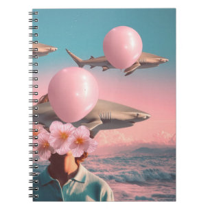 Surrealistische droomlandschap met haaien en ballo notitieboek