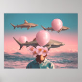 Surrealistische droomlandschap met haaien en ballo poster (Voorkant)