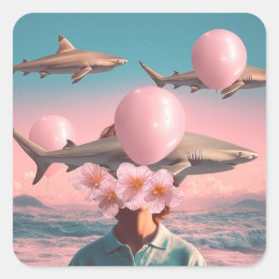 Surrealistische droomlandschap met haaien en ballo vierkante sticker
