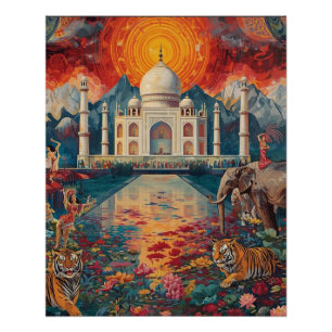 Surrealistische droomlandschap Taj Mahal Levendig Perfect Poster
