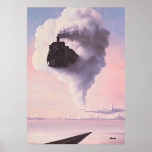 Surrealistische droomlandschap - Trein die uit wol Poster
