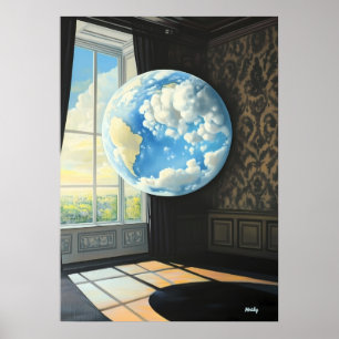 Surrealistische droomlandschap van zwevende aarde poster
