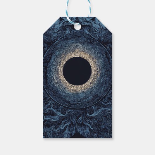 Surrealistische eclips met mythische gezichten cadeaulabel (Voorkant)