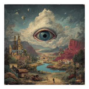 Surrealistische eenogige digitale illustratie wand perfect poster