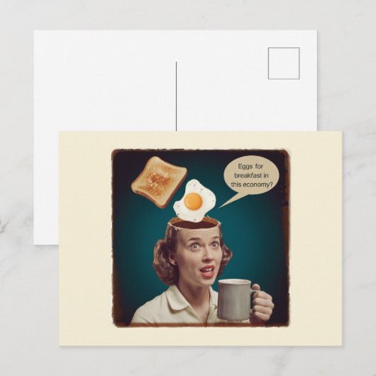Surrealistische eieren voor ontbijt, in deze econo briefkaart (Voorkant / Achterkant)
