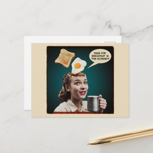 Surrealistische eieren voor ontbijt, in deze econo briefkaart (Voorkant / Achterkant in situ)