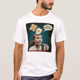 Surrealistische eieren voor ontbijt, in deze econo t-shirt