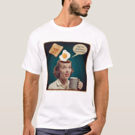 Surrealistische eieren voor ontbijt, in deze econo t-shirt