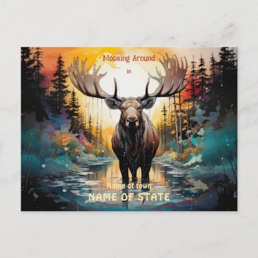 Surrealistische eland staan in water briefkaart (Voorkant)