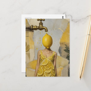 Surrealistische Fantasie Citroen Dame Collage Briefkaart