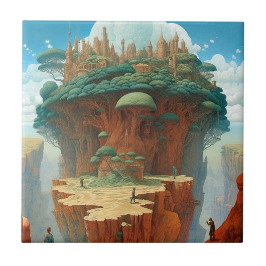 Surrealistische Fantasy City Tegeltje (Voorkant)