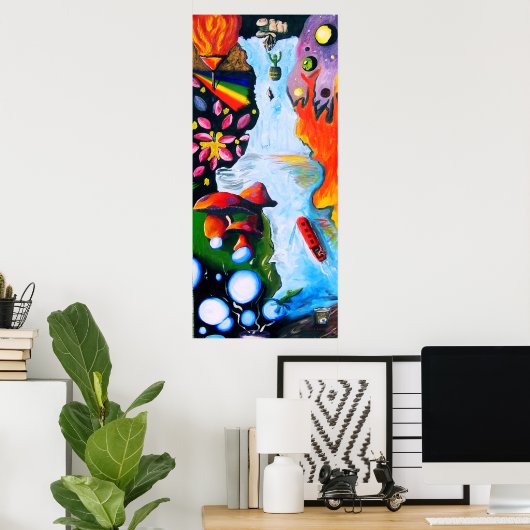 Surrealistische Fantasy Mushroom Wonderland Poster (Thuiskantoor)