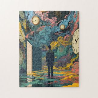 Surrealistische figuur kamer kolkende klokken rook legpuzzel
