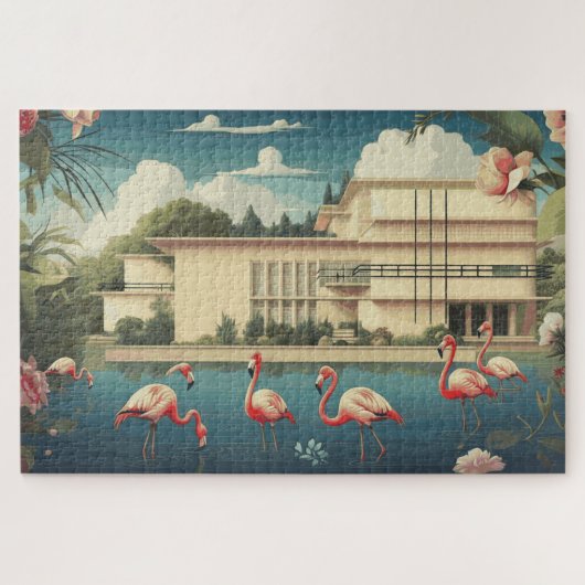 Surrealistische flamingoscène legpuzzel (Horizontaal)