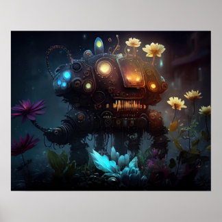 Surrealistische Futuristische Bloemen Robot Poster
